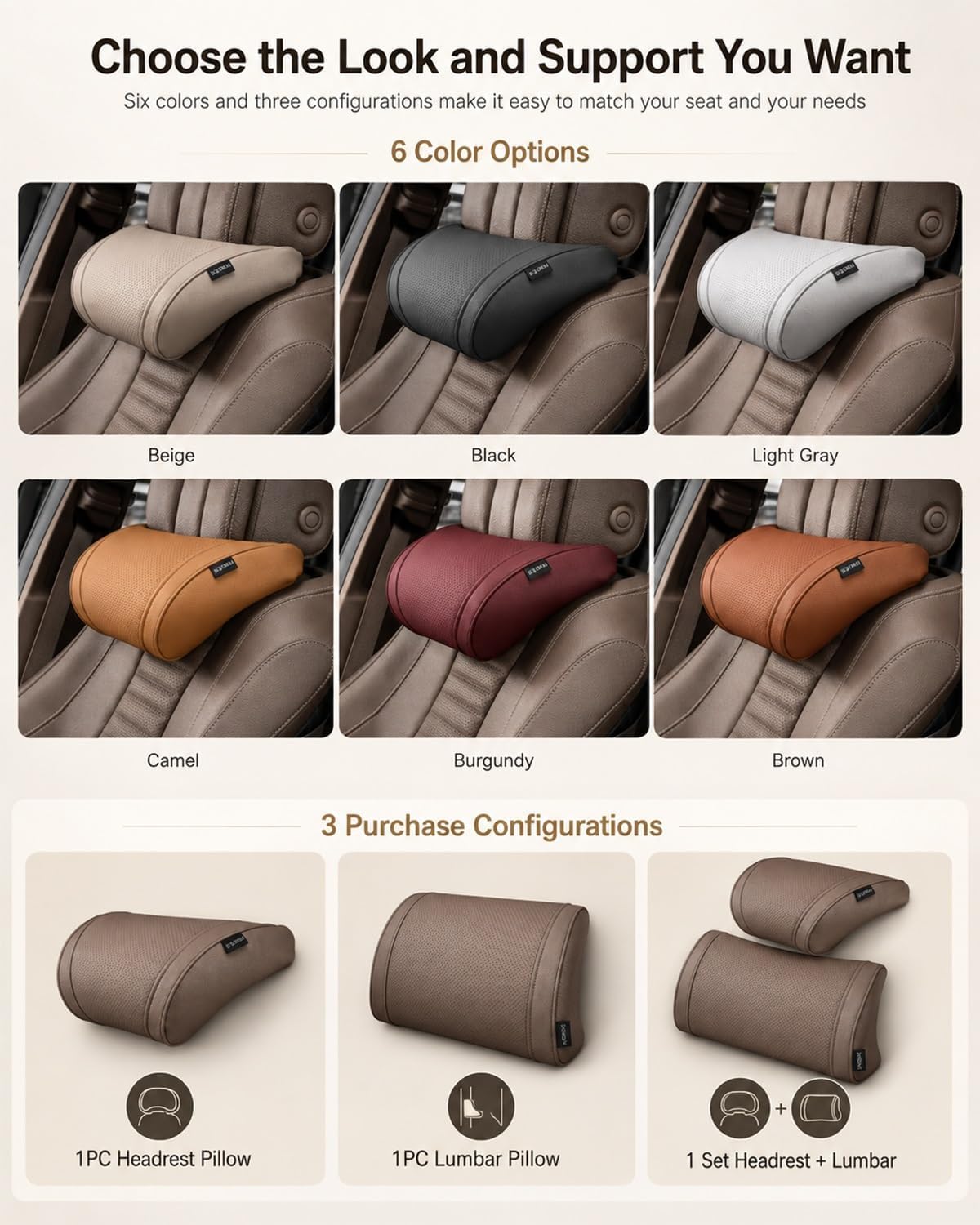 Ergonomic Memory Foam Car Headrest Pillow & Lumbar Neck Support Cushion