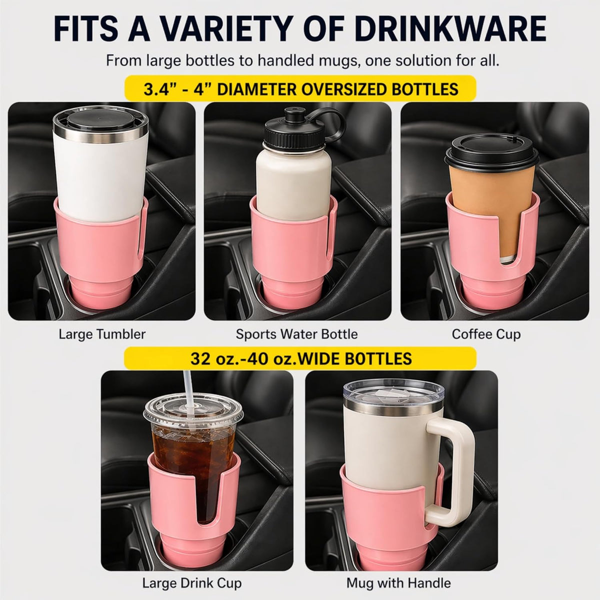 Car Cup Holder Expander for 32-40oz Large Bottles & Tumblers
