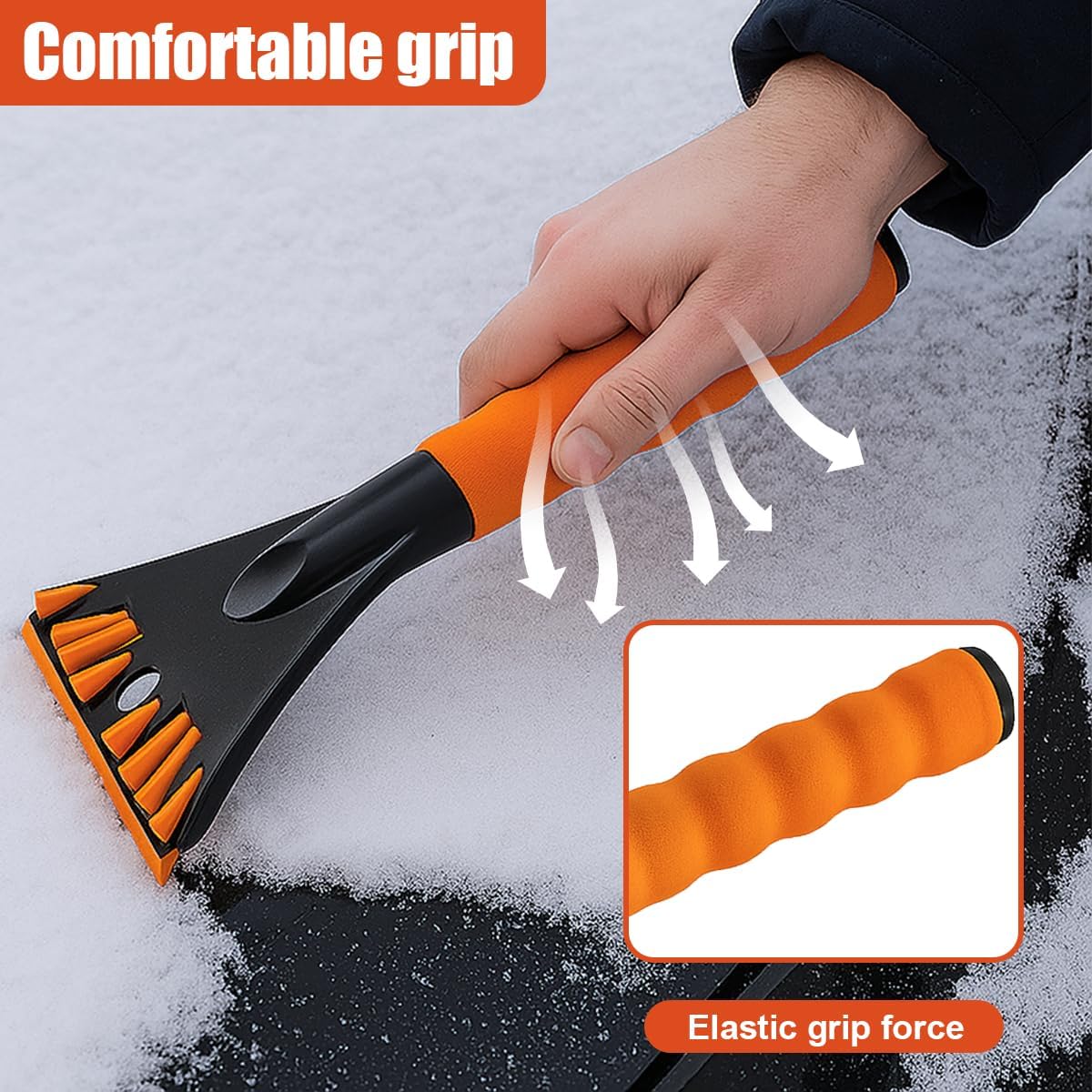 2PCS Car Windshield Ice Scraper, No Scratch Auto Window Snow Removal Shovel with Ergonomic Foam Handle, Universal Vehicle Frost Cleaning Tool for Cars, Trucks, SUVs (Blue&Orange)