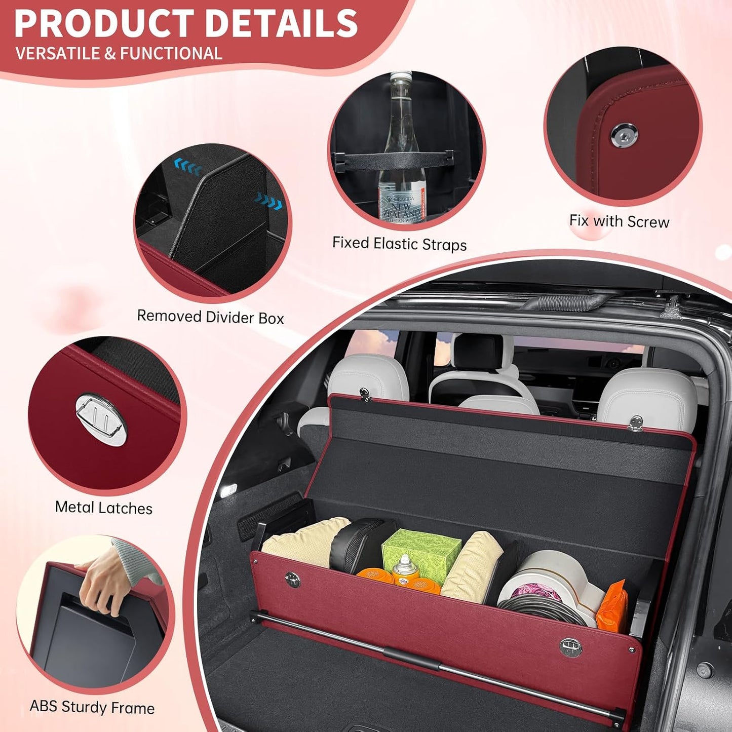 Car Trunk Organizer for Honda CR-V 2017-2022, Collapsible Sturdy Trunk Storage Container with Lid and Handle Large Leather Car Trunk Storage (Red,39.7 x 11.4 x 12.2in)