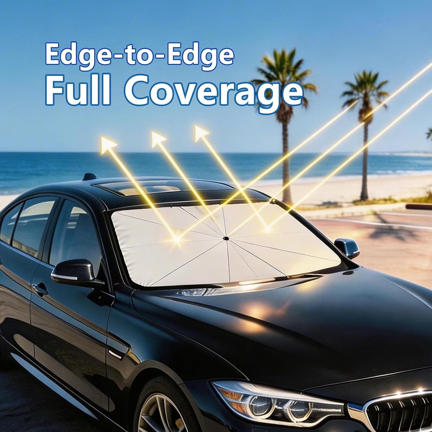 Foldable Car Umbrella Cover for Front Window - Car Windshield Sun Shade Heat & UV Protection, Easy Open Keep Cool and Protect Interior for Auto Sedan SUV (56" L x 31" W)