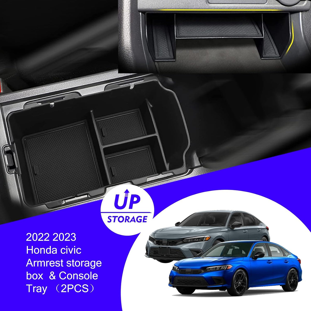 for Honda Civic 2024 2025 2026 Center Console Organizer Tray(2pcs)