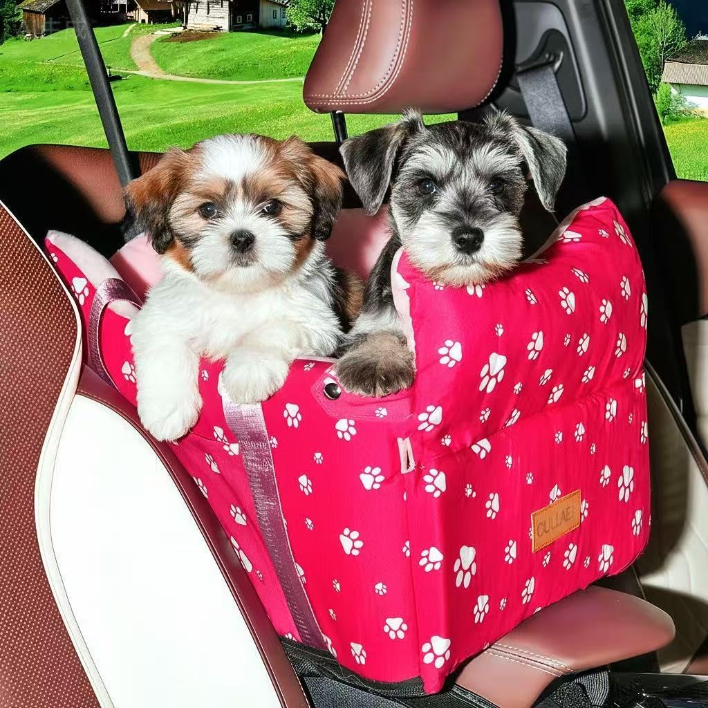 Dog Car Seat for Console - Memory Foam Pet Booster Seat for Small Medium Dogs Up to 21 lbs - SUV Truck Center Console Dog Seat with Safety Leash & Storage Pockets - Washable Cover (Large Grey)