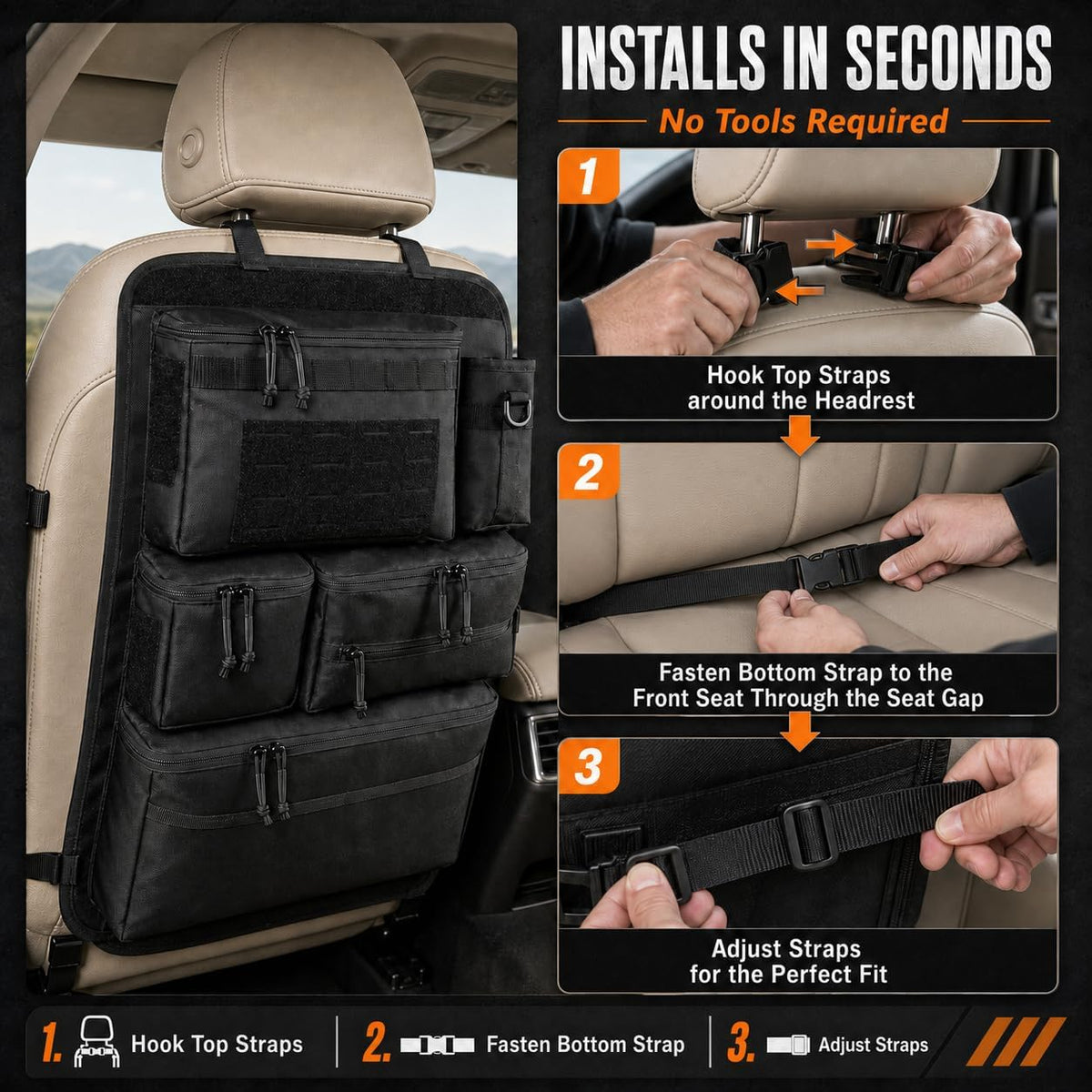 Back Seat Car Organizer: Tactical Heavy-Duty Panel for All Cars SUVs Trucks