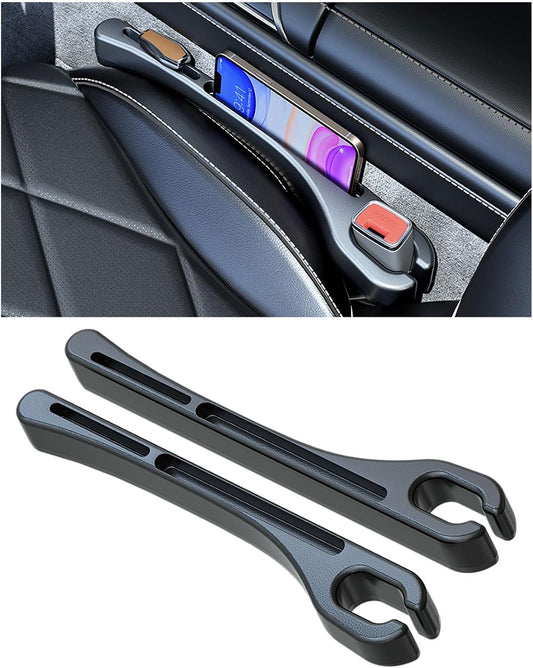 Car Seat Gap Filler, Leather Car Gap Filler Universal Fit for Most Cars and Trucks, Fill The Gap Between Seat and Consoles, Prevents Things from Falling Out, Pack of 2 PCS (Black)