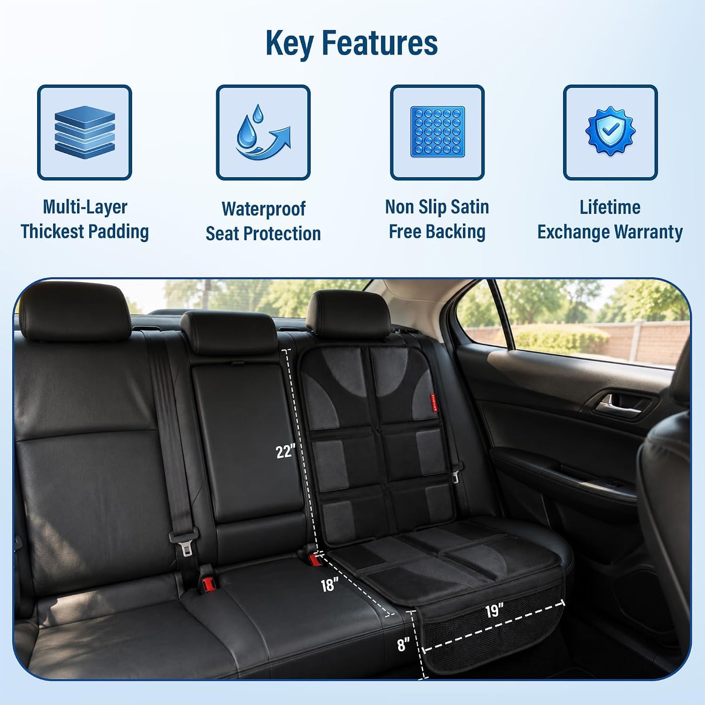 Autobase Car Seat Protector for Child Car Seat | Largest and Thickest Waterproof Backseat Protector for Kids and Pets | Heavy-Duty Non-Slip Rubber Padded Backing (Black, XL – 1 Pack)