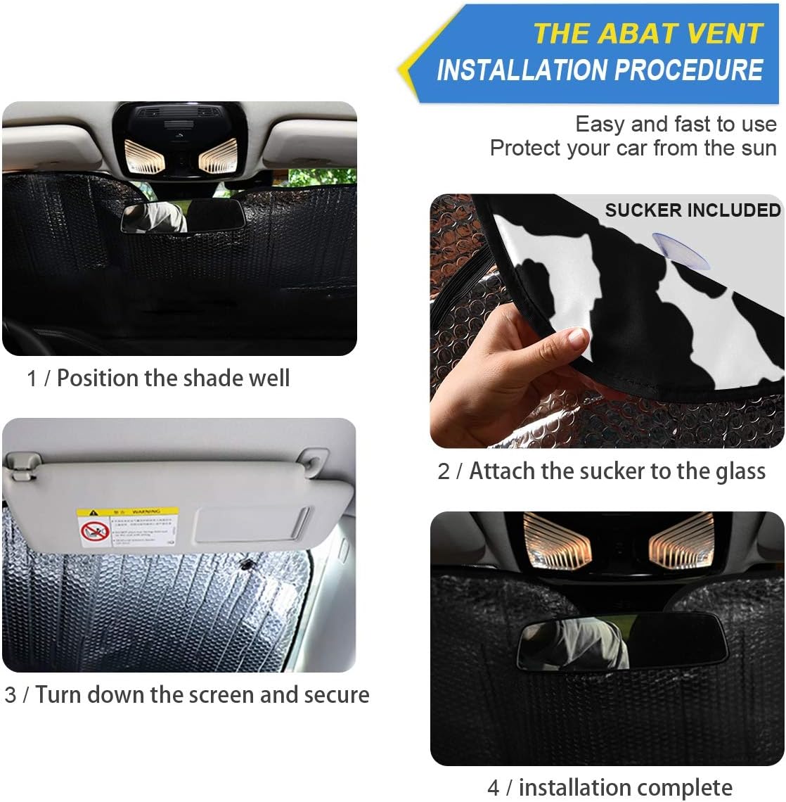 Qilmy Foldable Car Windshield Sun Shade,Funny Cow Visor Protector for Blocks UV Rays and Keep Vehicle Cool -Vehicle Cooler-SUV Truck