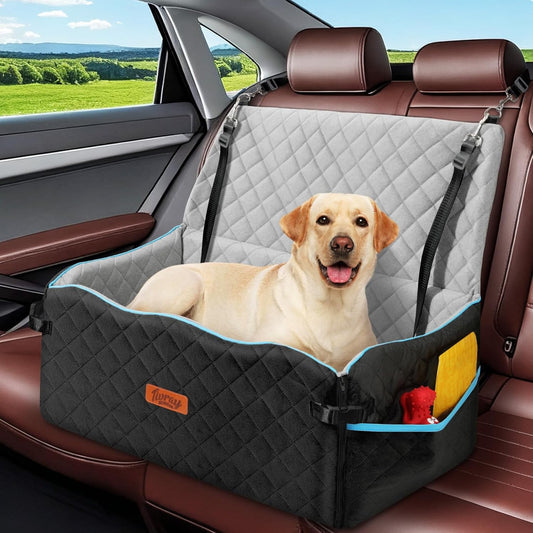 Large Dog Car Seat, Dog Car Bed for Large Dogs Under 60 lbs or 2 Small Breeds, Comfortable Pet Booster Seat with Soft Foam Thick Cushion, Detachable & Washable Pet Bed for Backseat, Black+Grey