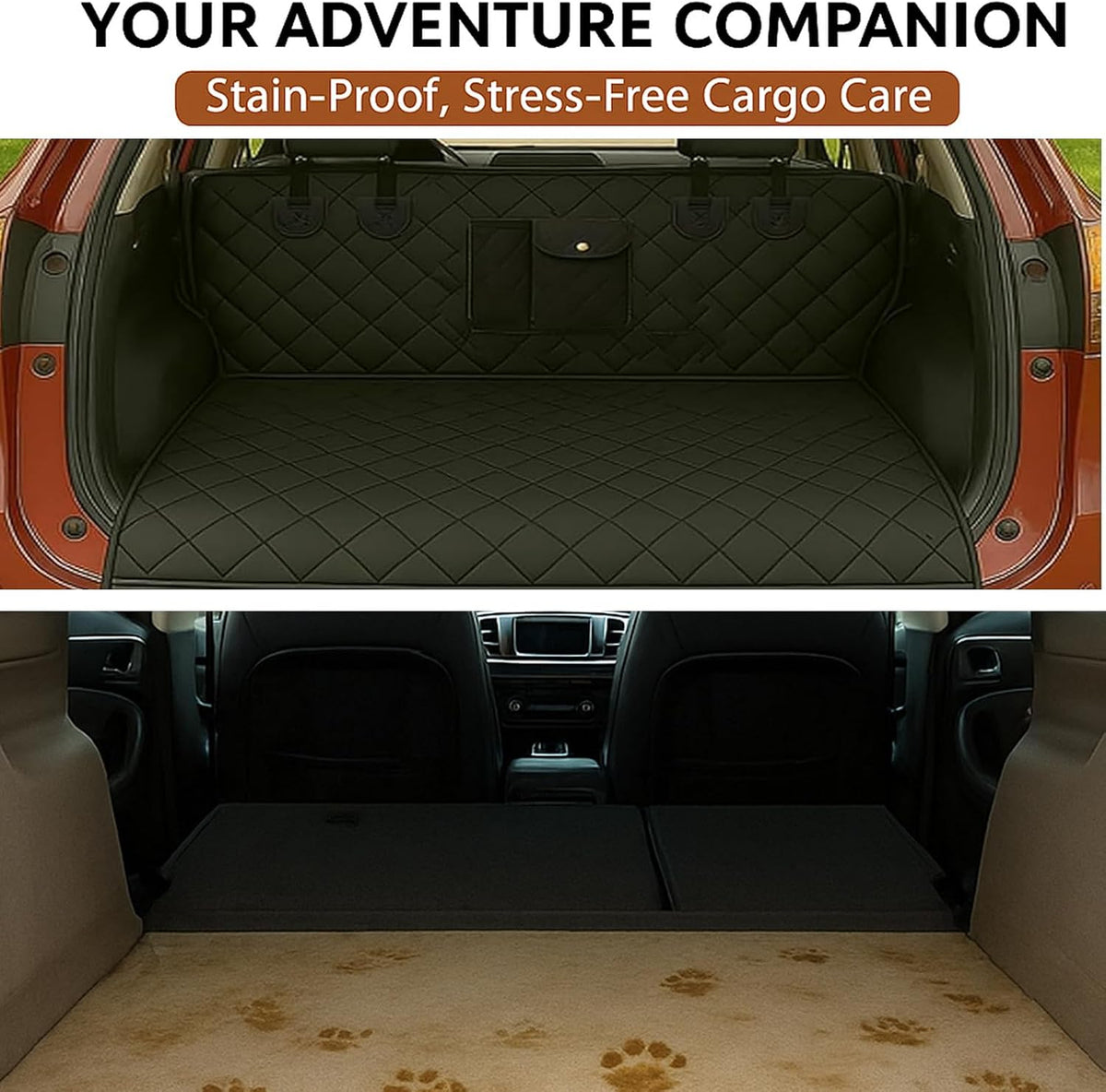 fidozen Universal SUV Cargo Liner, Waterproof Non-Slip Dog Trunk Mat, Black