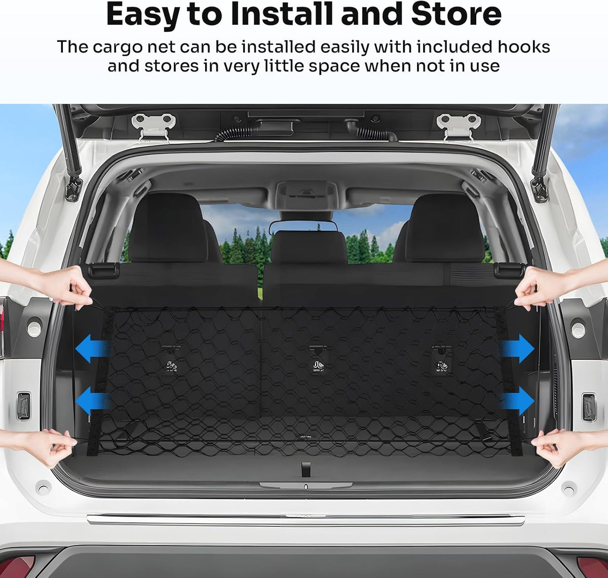 Canvcle Trunk Cargo Net for 2020-2026 Toyota Highlander Accessories Envelope Style Mesh Trunk Net Organizer and Storage Stretchable Adjustable Elastic Nylon Rear Cargo Netting with Hooks