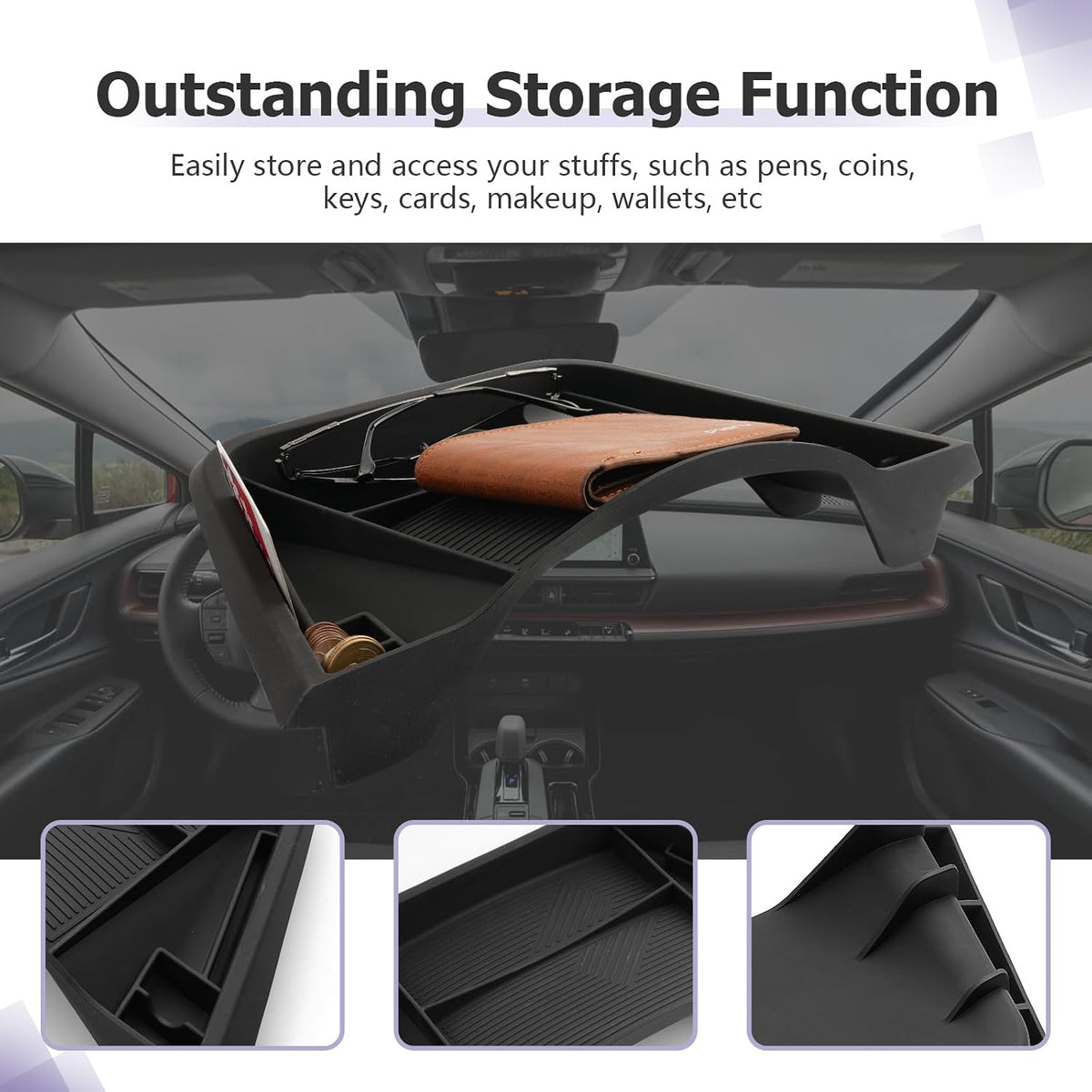 LUWU 2026 2027 Prius Dashboard Storage Tray Compatible with 2023 2024 2025 2026 2027 Prius Accessories Behind Screen Organizer Prius 2026 Accessories Center Console Box Dash Tray (Silicone)