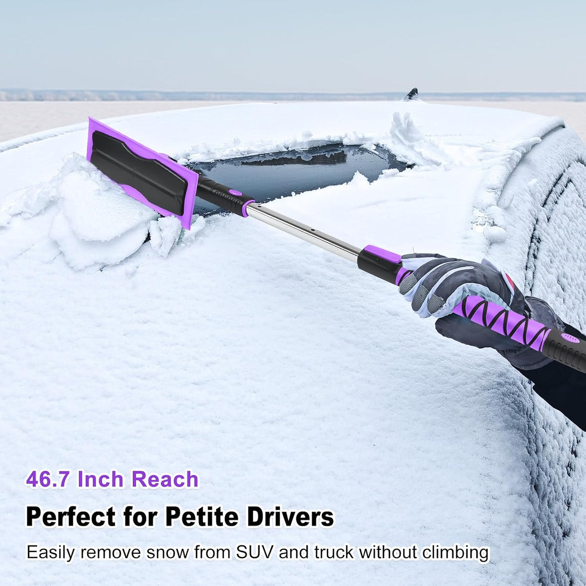 HEEYA 46.7 Inch Snow Broom with Scraper, Foam Snow Brush for SUV