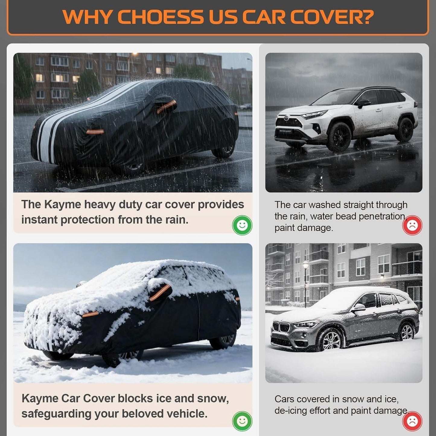 Kayme Jeep Wrangler Car Cover Waterproof All Weather, Custom Fit for Wrangler 4 Dr/Unlimited 4 Door JK JL (2006-2026), Gift with Tape/Towel, Outdoor Full Exterior Cover Rain Snow Sun UV Protection.