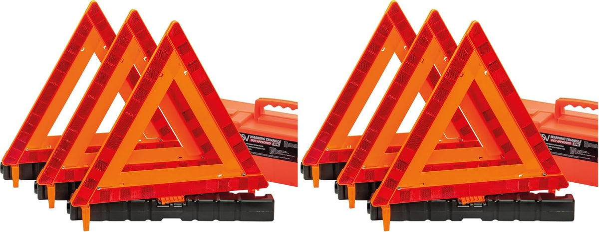 DSV Standard Warning Triangles, Safety Triangles DOT Approved, Plastic, 3 Pack, Reflective Triangles with Heavy Base, FMVSS 571.125 &Carrying Case Included