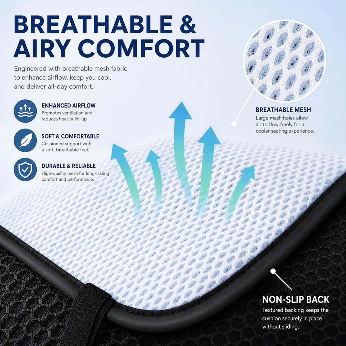 New Summer Cooling Ventilated Big Air Mesh Seat Cushion Pad for Car,Universal Breathable Vented Seat Cover Fits Car SUV Truck Van Pickup for Driving Seat(Black-SeatCushion-1Pcs)