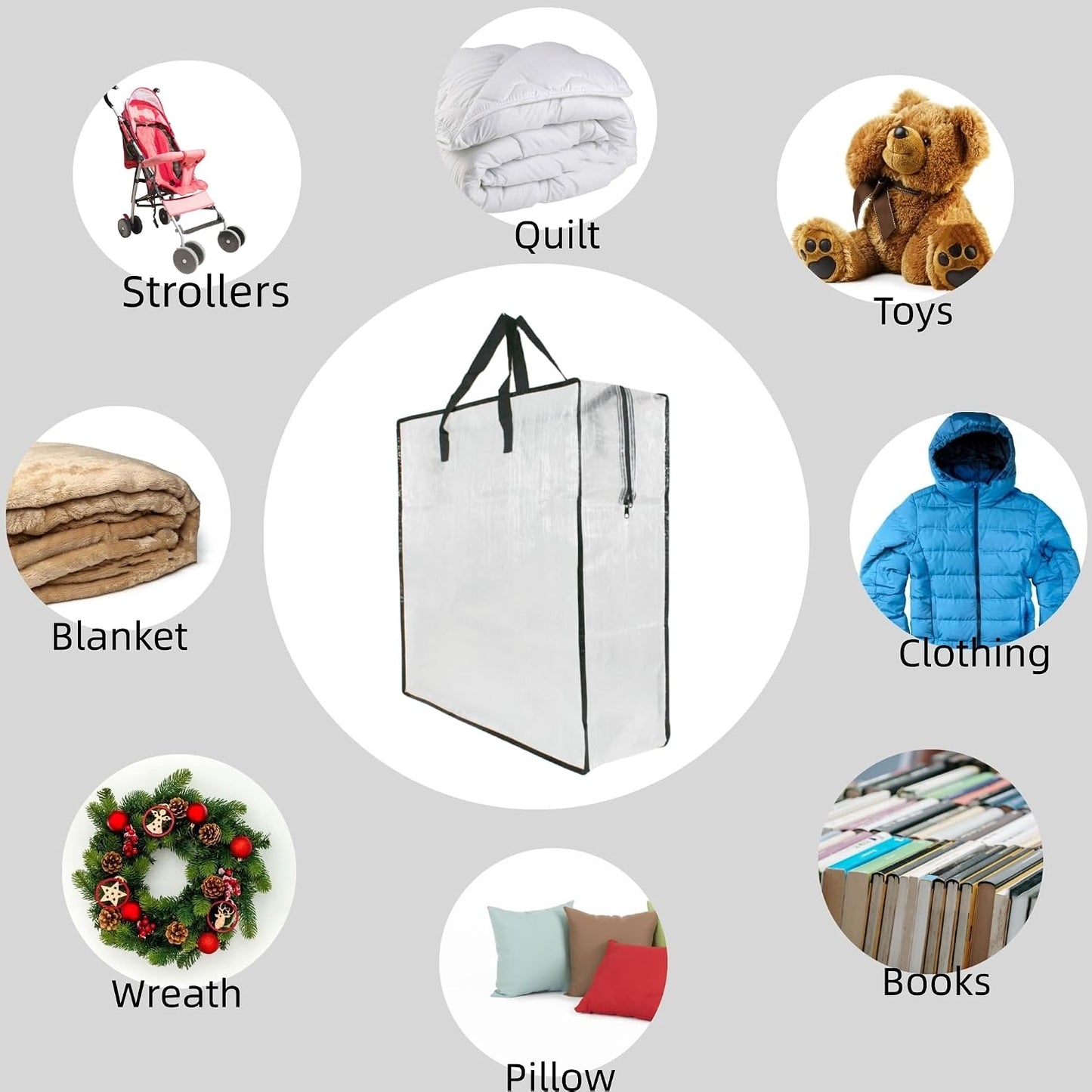 9 Pack Clear Storage Bags with Zipper and Handles, Blanket Bags For Closet Storage, Moving and Packing Supplies for College, Underbed Storage Organizer for Clothes Pillow Bedding Christmas Wreath