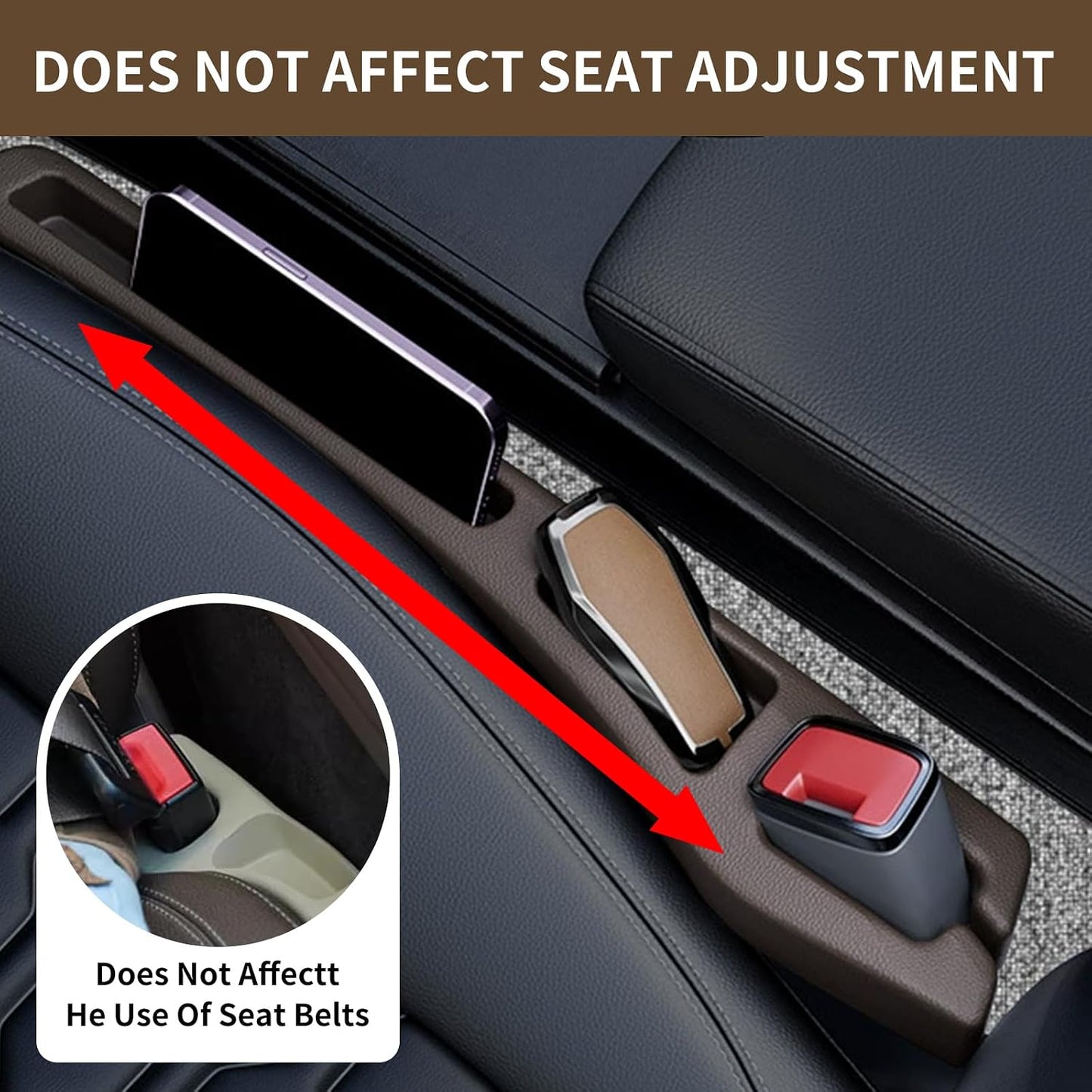 2PCS Car Seat Gap Filler Organizer,Multifunctional Car Gap Filler Organizer Storages Function,Universal Console Catcher Between Seats Cars Interior Accessories (Brown)