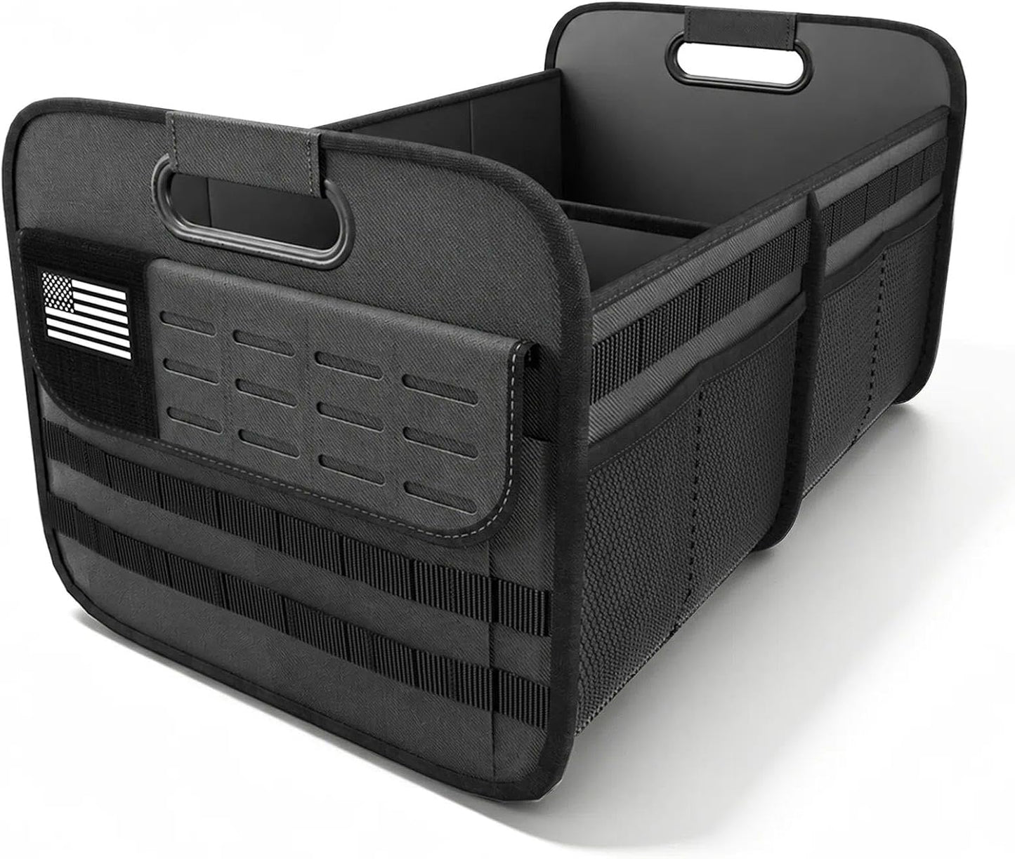 Sposuit Car Trunk Organizer for SUV - 70L Collapsible Tactical MOLLE Car Storage with Reinforced Handles & Multiple Pockets, Sturdy Trunk Organizers for Groceries, Tools & Outdoor Storage (Black)