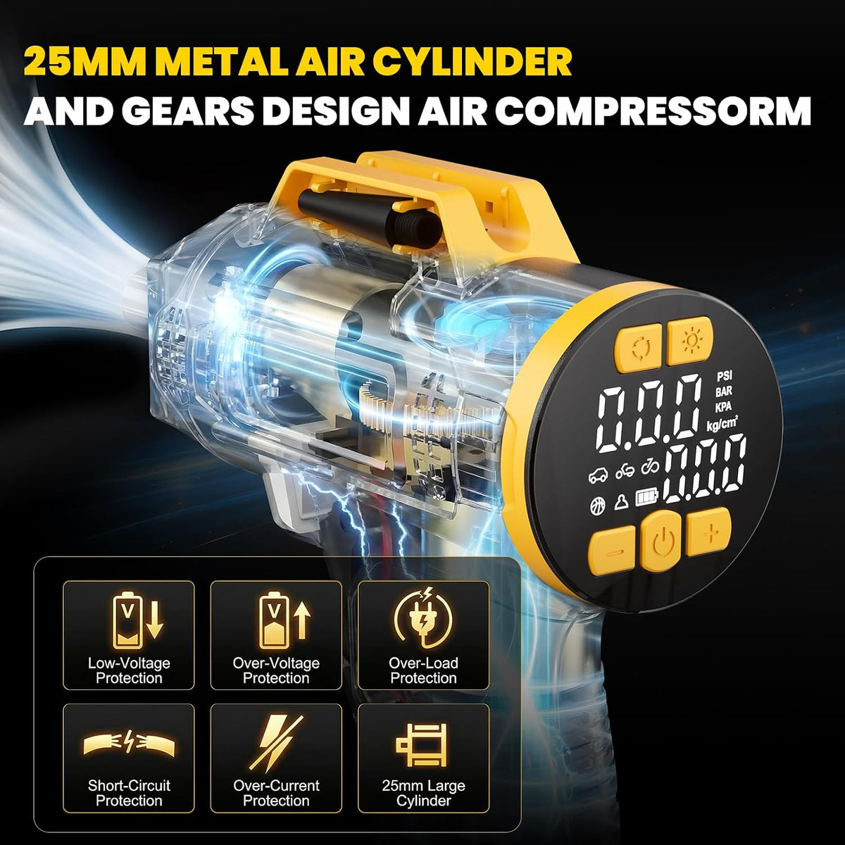 Cordless Tire Inflator Portable Air Compressor Compatible with Dewalt 20V Battery, 160PSI Electric Air Pump with 12V Car Power Cable Dual Mode and Digital Pressure Gauge LED Light for Car and Balls