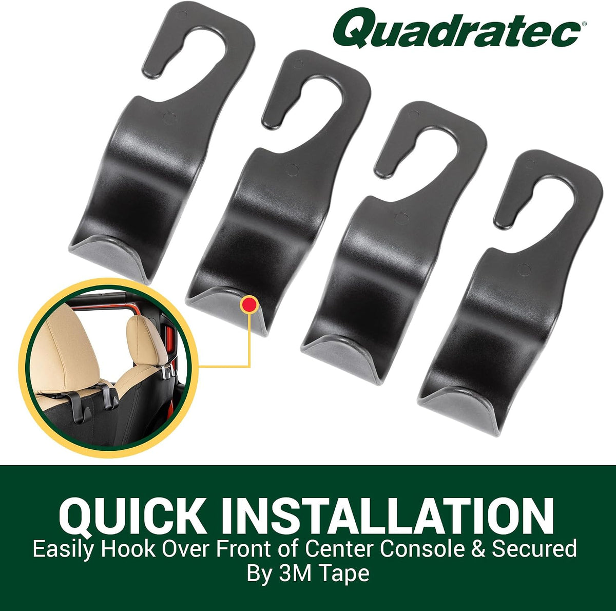 TACTIK Headrest Hooks - Fits Jeep Wrangler CJ, YJ, TJ, JK, JL & Gladiator JT - Sold as a Set of 4 - Hang Groceries, Purses, Backpacks, Coats, Hats, Clothes, Umbrellas - Quick & Easy Installation