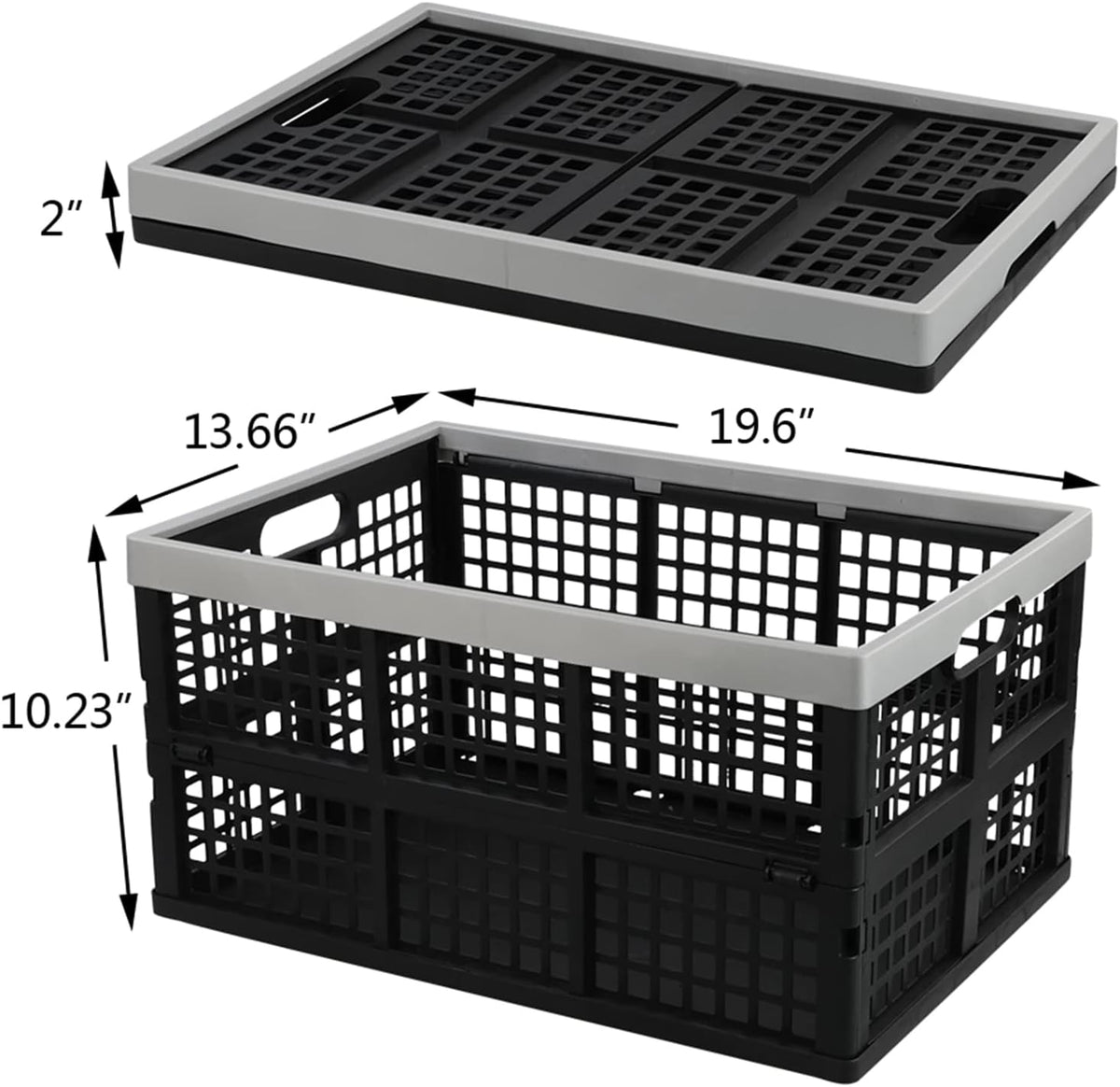 Kekow 3-Pack Black Plastic Collapsible Storage Basket, 42 L Folding Crates