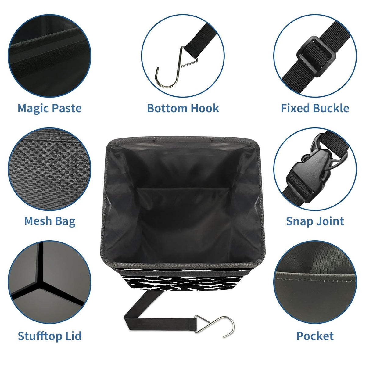 Car Trash Can with Lid Black and White Goth Bats Collapsible Reusable Leak-Proof Auto Garage Bag,Hanging Vehicle Car Accessories Interior Car Organizer