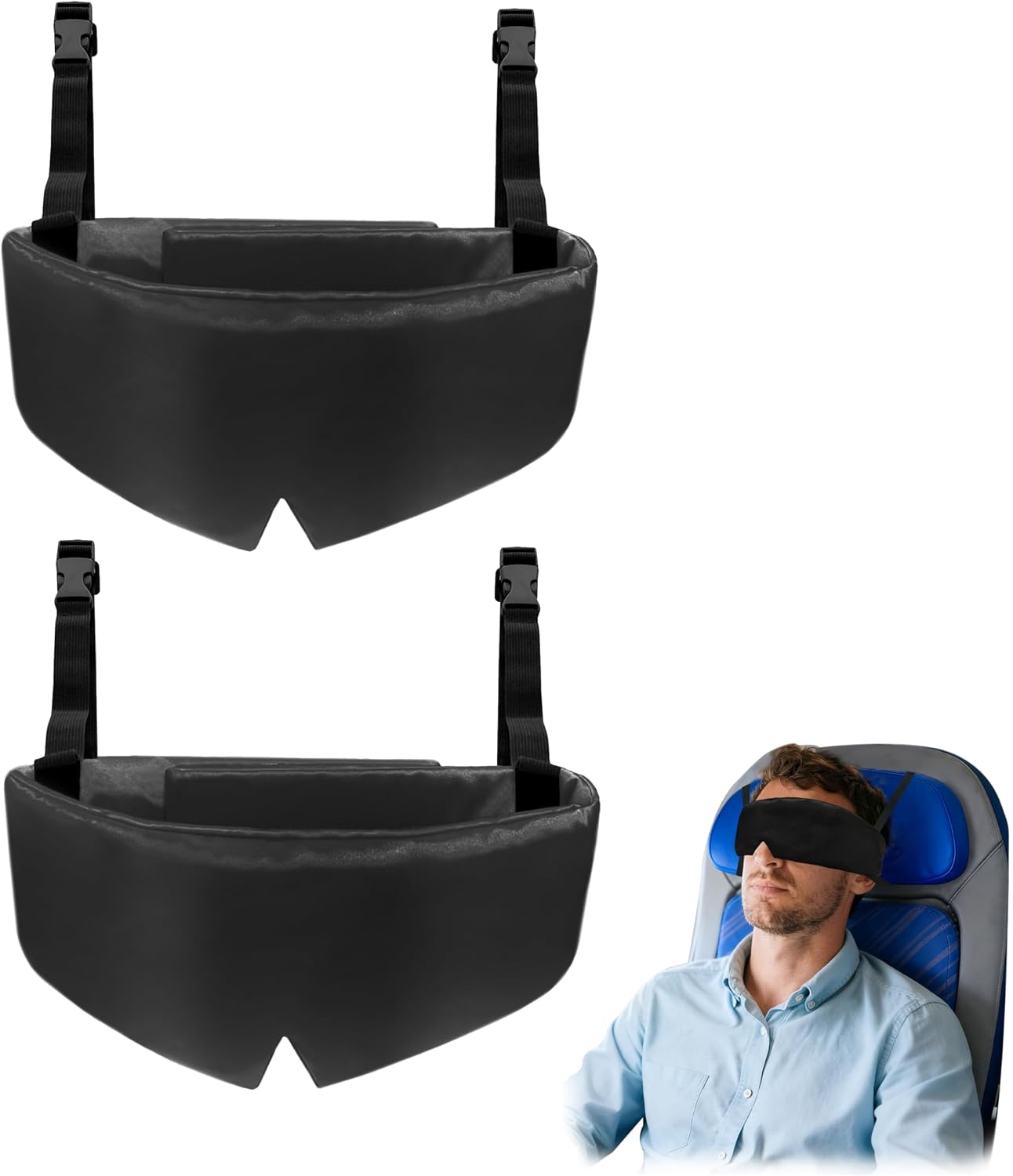 Travel Pillows for Airplanes, 2 Pack Airplane Head Strap with Silk Eye Mask for Sleeping, Long Flights & Car Road Trips 360°Headrest Neck Support, Stops Bobbing, Small & Compact (Black)