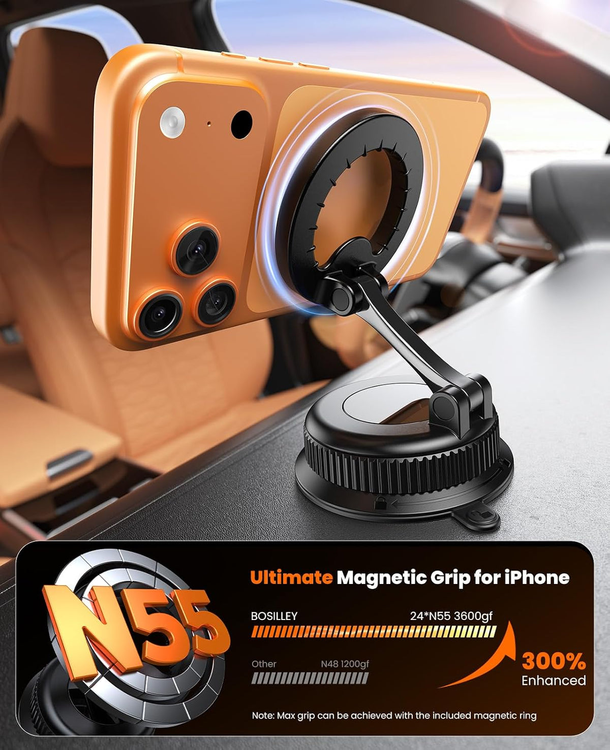 Magnetic Car Phone Holder for Dashboard, MagSafe Car Mount, Nano Gel Suction Car Phone Mount, Foldable Automotive Dashboard Phone Holder, 360° Rotatable for iPhone 17 16 15 14 13 12 Series