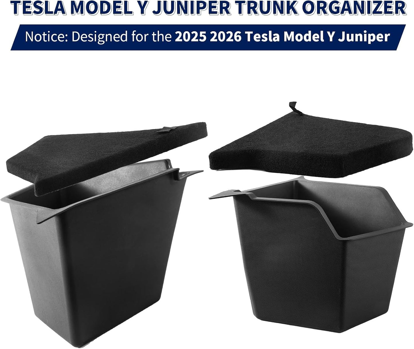 Tesla Model Y Juniper Trunk Storage Bins 2025 2026 TPE Rear Trunk Organizer Storage Box with Lids Tesla Model Y Accessories 2026