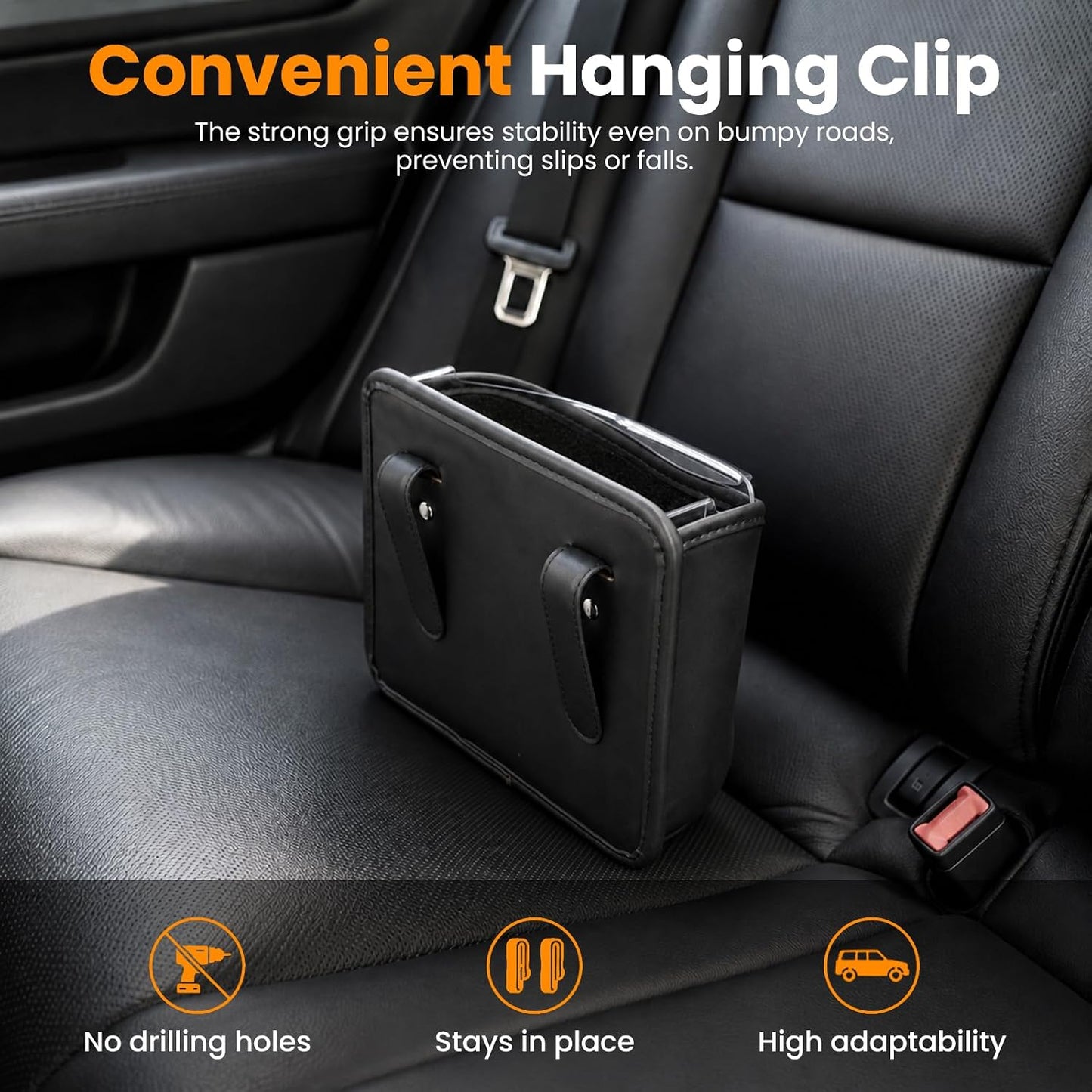 Car Trash Can,Double-Layer Car Grabage Can with Hanging Clips,Leakproof Leather Automotive Trash Bin,Portable & Multi-Purpose Vehicle Garbage Cans for SUV,Truck,Cars Door & Seatback (Black)