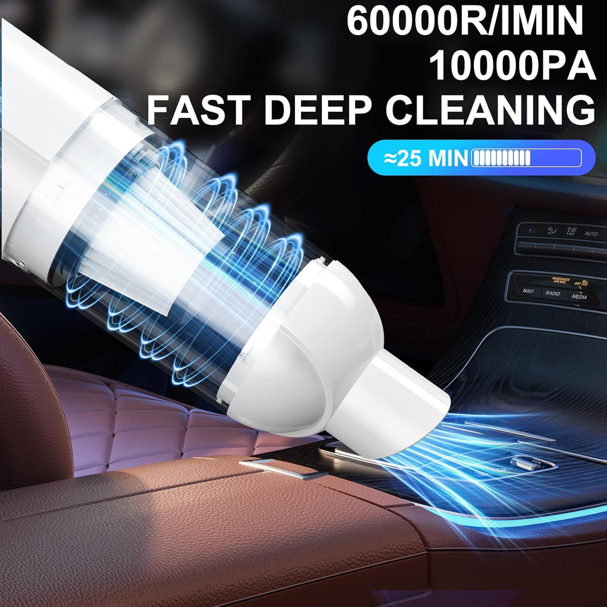 2-in-1 Cordless Handheld Vacuum, 10000Pa, LED Light for Car & Home