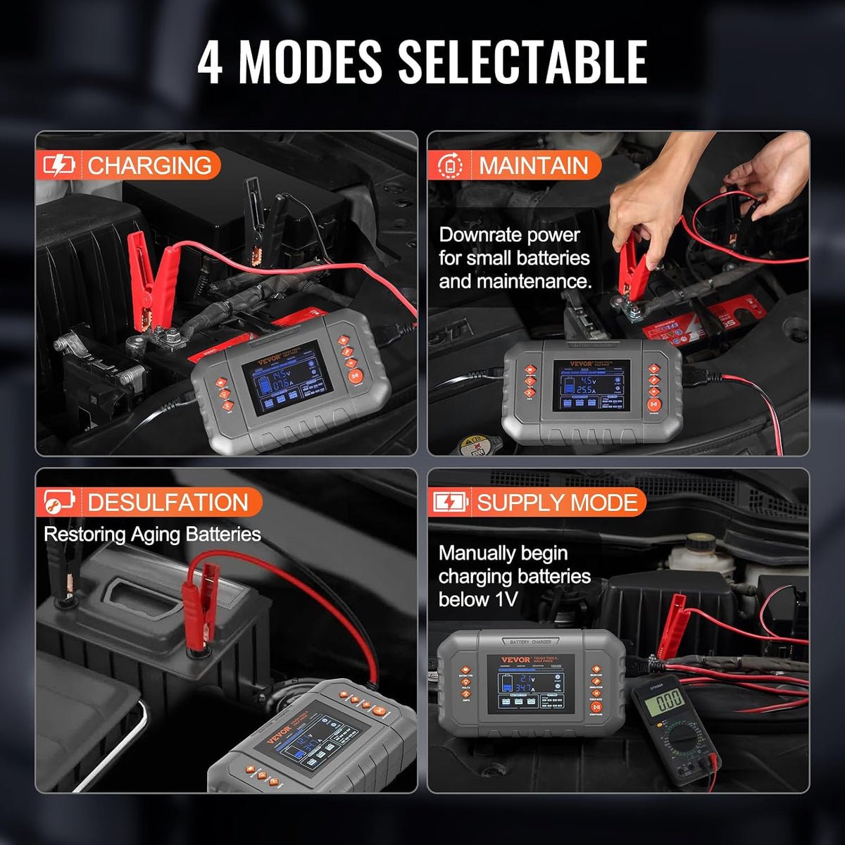 VEVOR Smart Battery Charger, 35-Amp, Lithium Lead-Acid Car Battery Charger