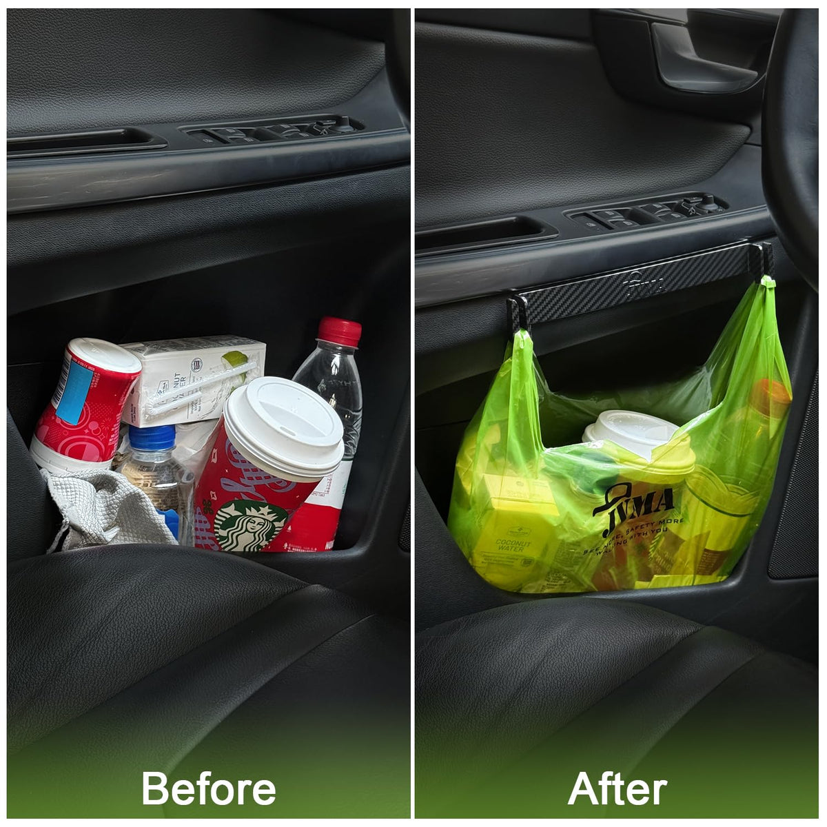 JVMA Save Space Car Garbage Can 50 Auto Trash Bags and Hook | No Residue for Truck SUV Camping Car 50 Green Hanging Garbage Bags 1 Gallon Super Strength (US Patent)