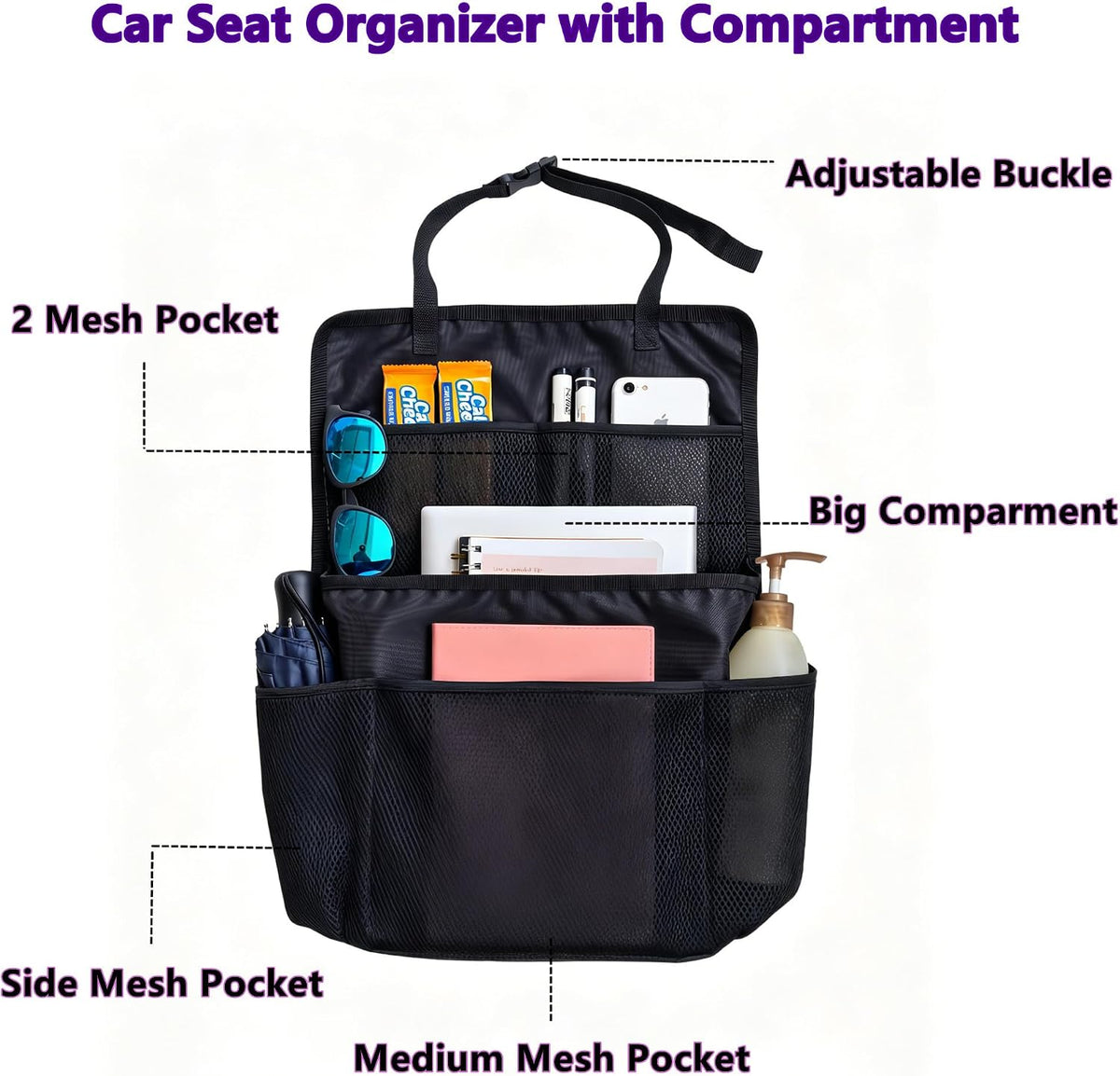 Car Seat Organizer with Compartment,Passenger Seat Organizer