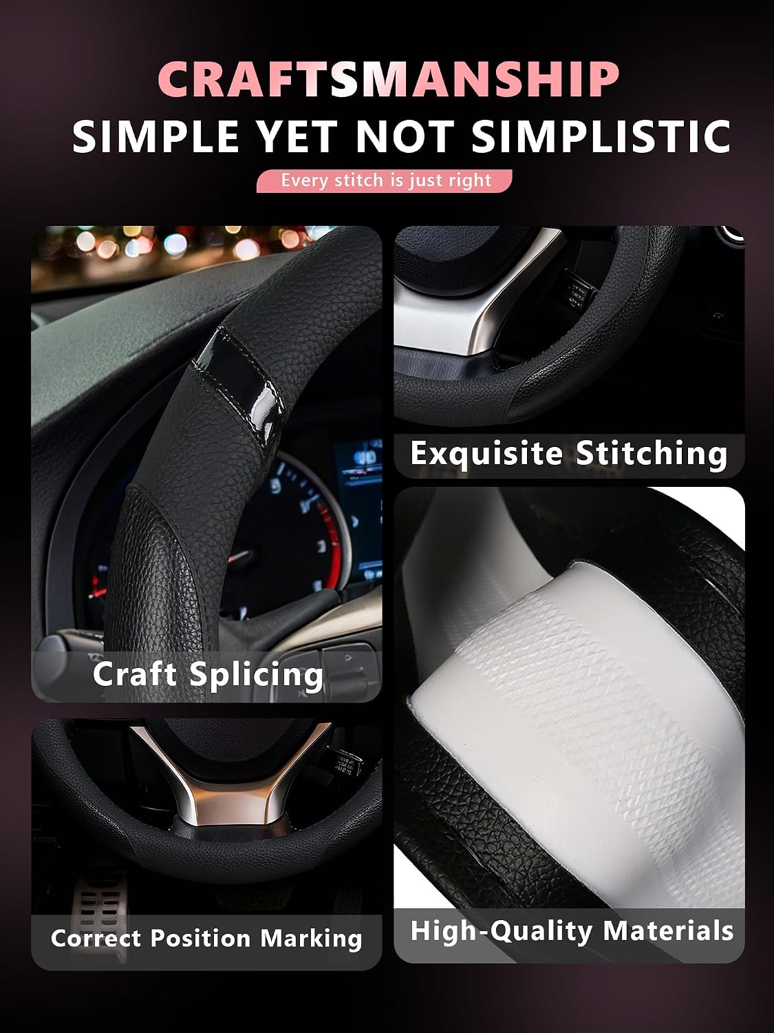 Steering Wheel Cover Customized Fit for Lexus RX270 RX330 RX350 RX400h ES200 ES300h NX200 NX300 NX350h UX200 UX260h UX300h GS300 GX350 IS300 IS350 IS200t CT200t (Black)