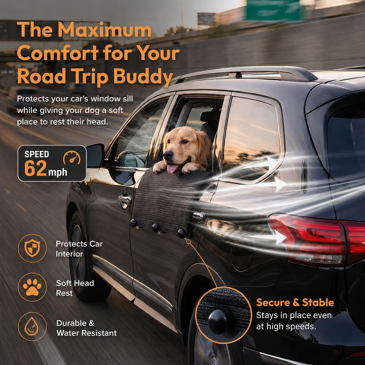 Dog Car Window Sill Protector Pad, Secure Fit Chin Rest for Dogs