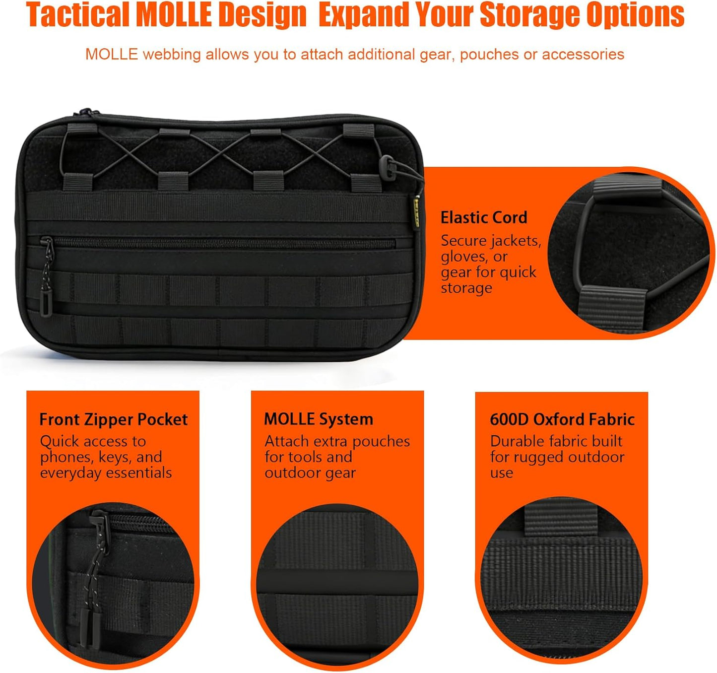 Car Storage Organizer Compatible with 2021-2025 Ford Bronco 2/4 Door, Heavy Duty Rattle-Free Backseat Tactical Seat Storage Bags, No-Drill 600D Oxford Anti-Clutter Gear-Black
