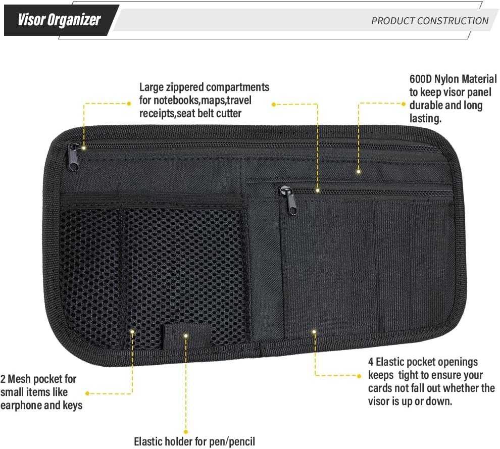 LIVANS Car Sun Visor Organizer, Vehicle Visor Storage Pouch, Auto CD and Glasses Holder, Interior Car Accessories for Credit Card and Registration Document, Fits Most Cars, SUVs, Jeeps, Trucks