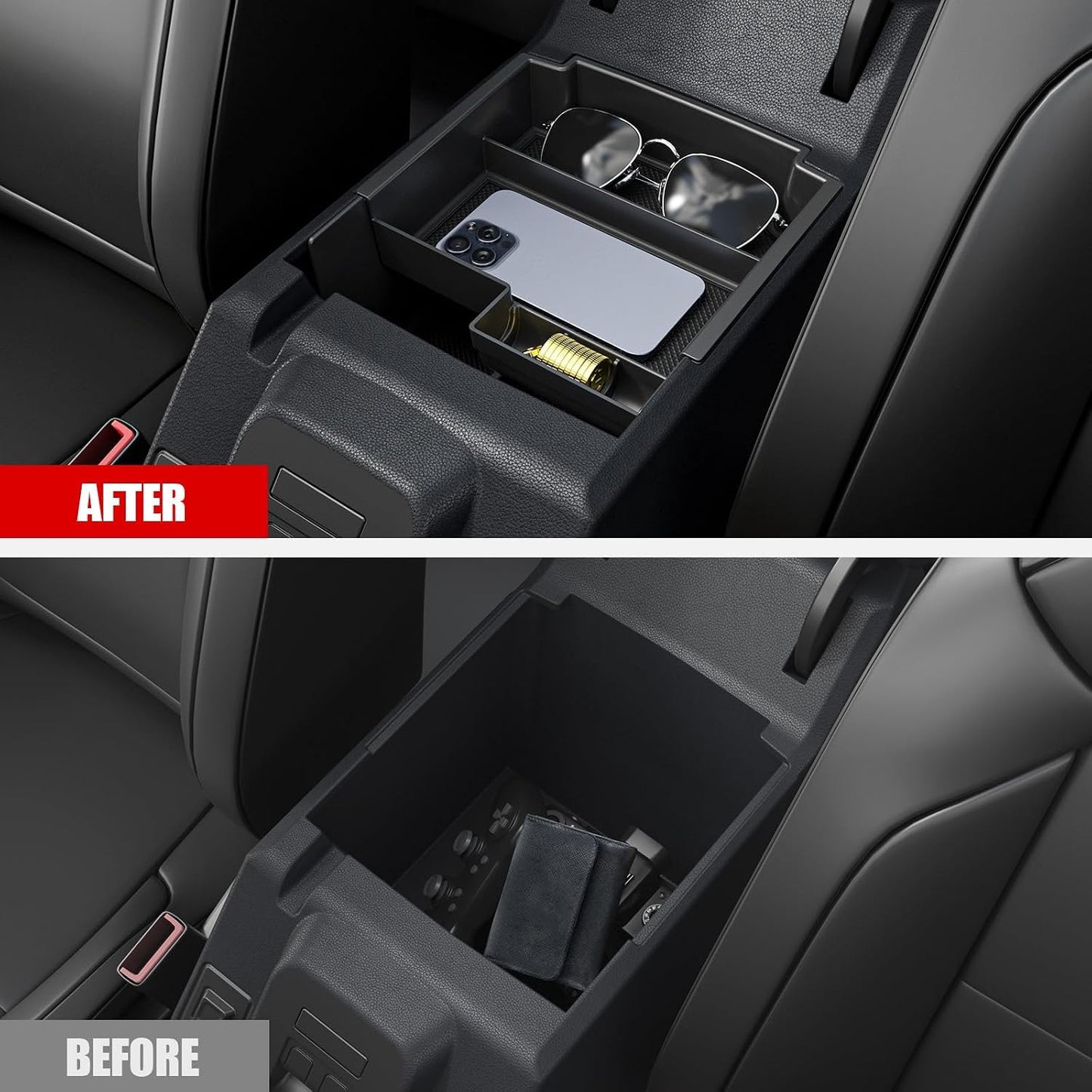 Mabett Double-Layer Console Organizer for 2025 2026 Bronco 4-door, Armrest Storage Box with Non-Slip Mat (Not for Manual Transmission and Bronco Sport Models)
