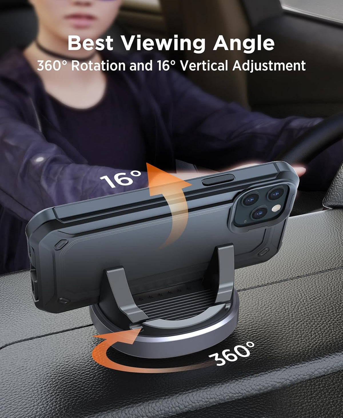 Beeasy Car Phone Holder Mount, 360° Rotation Dashboard Phone Holder, Washable Nano Gel & Silicone Anti-Slip Car Mount for iPhone 17/16/15/14, Samsung, Google Pixel, All Smartphones & GPS