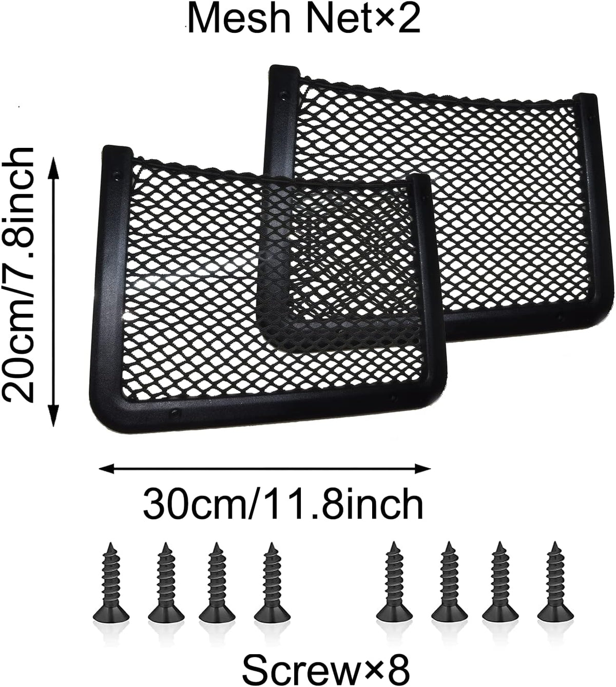 Universal Car Net Bag - 2 Pack, Large Mesh Pocket Organizer with Screws for Secure Fit in RV, Auto (7.87 x 11.81 in)