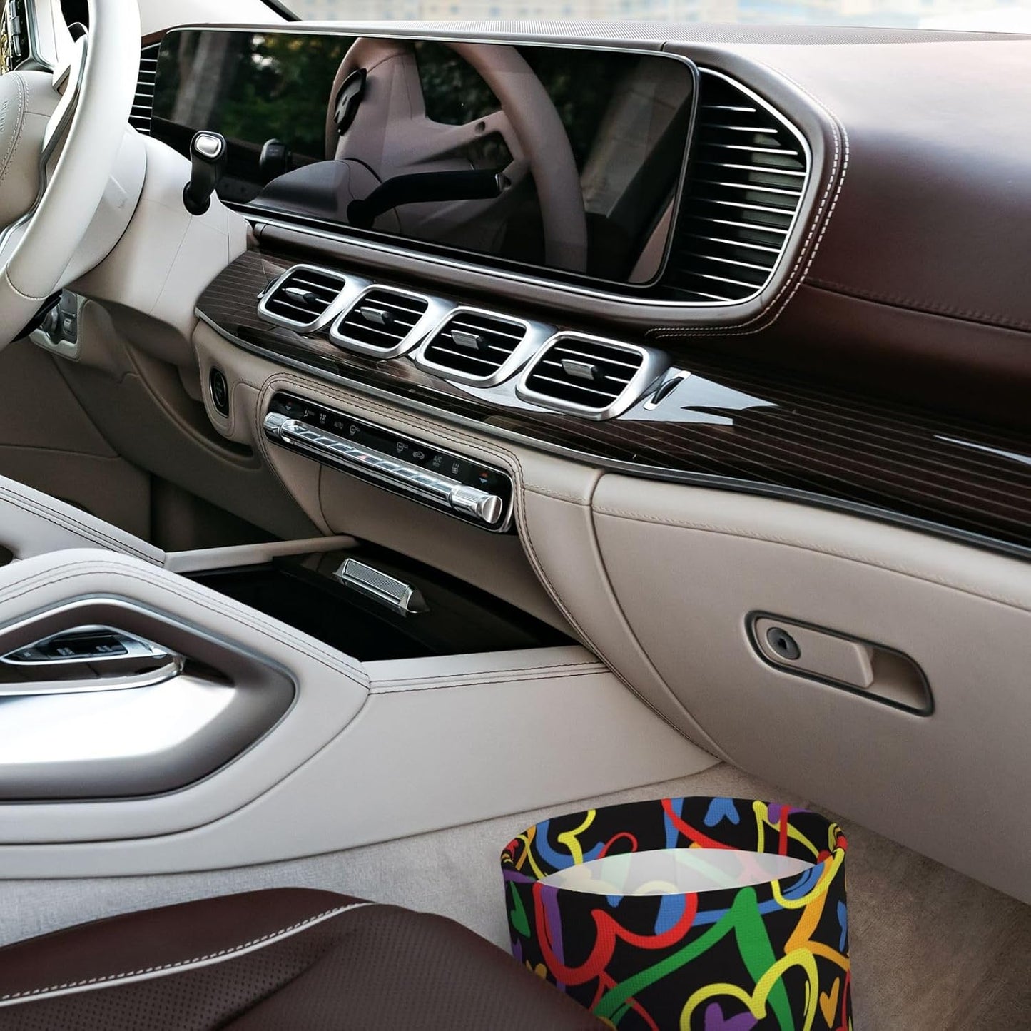 Heart Car Trash Can,Car Accessories Waterproof Car Organizer Foldable Portable Trash Bin Can Be Hung on The Back Seat Garbage Can for Various Cars