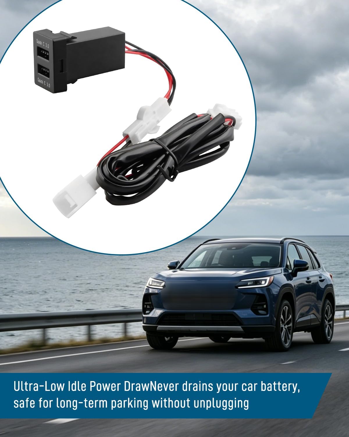 QC3.0 Dual USB Power Socket Car Charger Fit for Toyota Sequoia Highlander Tacoma Tundra 4Runner RAV4 Yaris – Quick Charge Car Charger USB Adapter