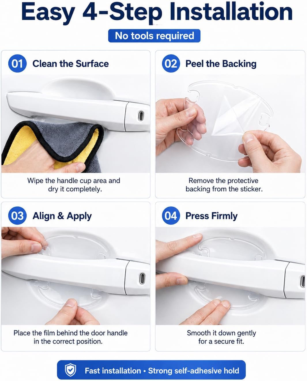 8PCS Clear Car Door Handle Protector Film Anti-Scratch Universal Fit