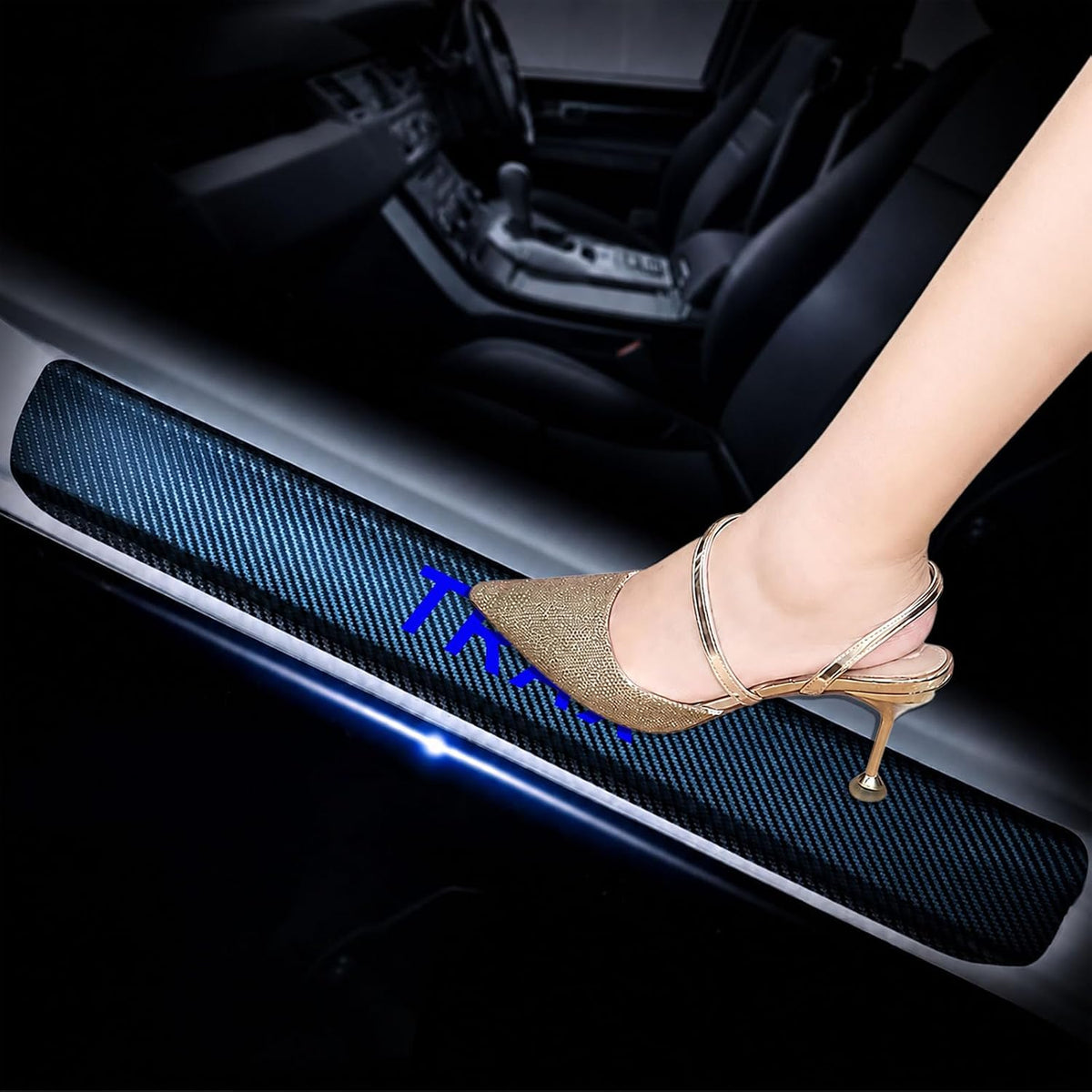 4Pcs Car Door Sill Protector for Chevy Trax, Carbon Fiber Anti-Scratch Guard for Chevy Trax Accessories - Self-Adhesive Car Door & Sill Protector -RED