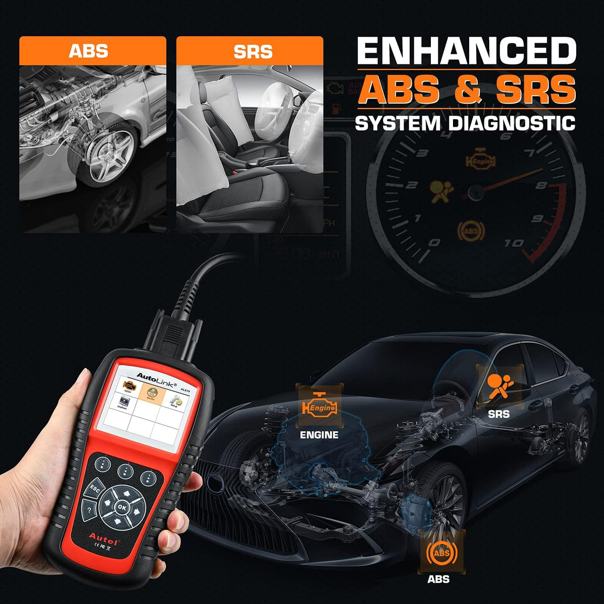 Autel AutoLink AL619 OBD2 Scanner, 2026 ABS SRS Warning Light Scan Tool