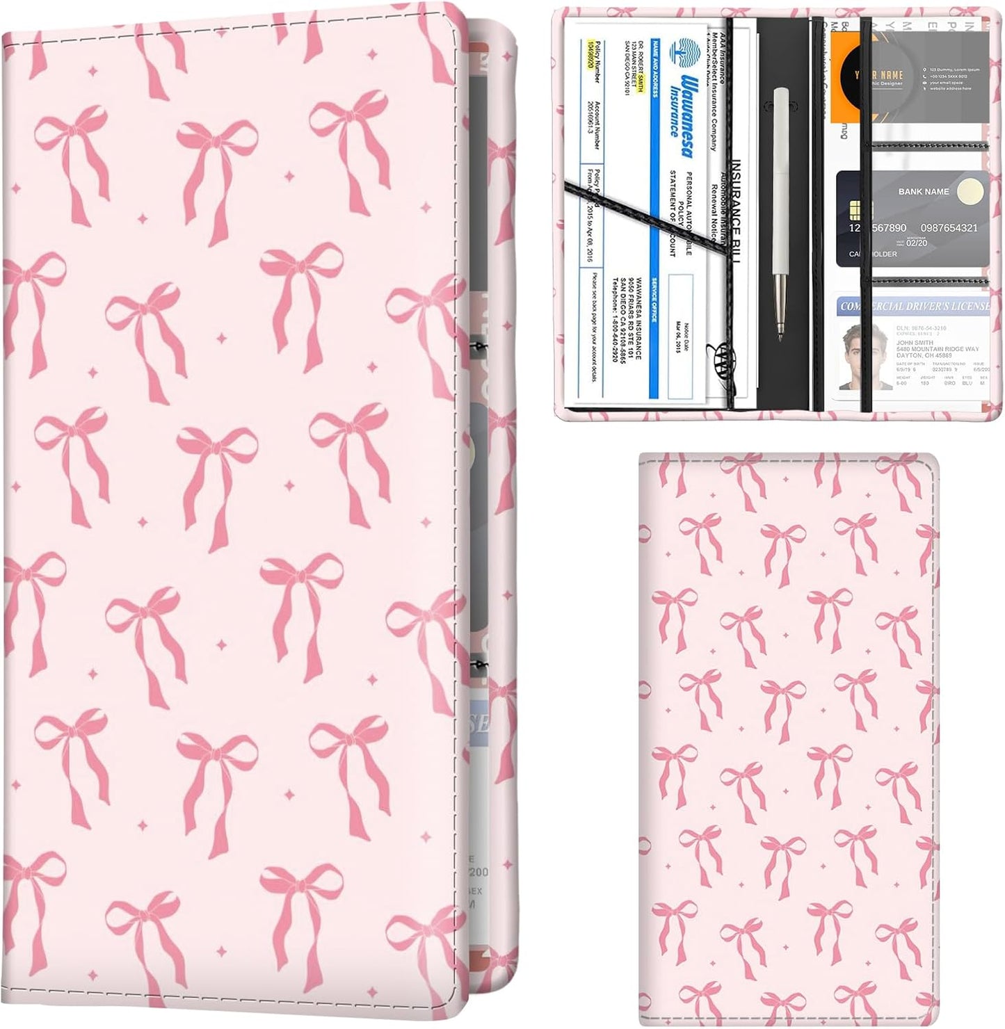 Car Registration and Insurance Holder with Magnetic Shut, Cute Vehicle Glove Box Car Organizer, Premium Interior Car Accessories for Women Men Cute Cake Pattern