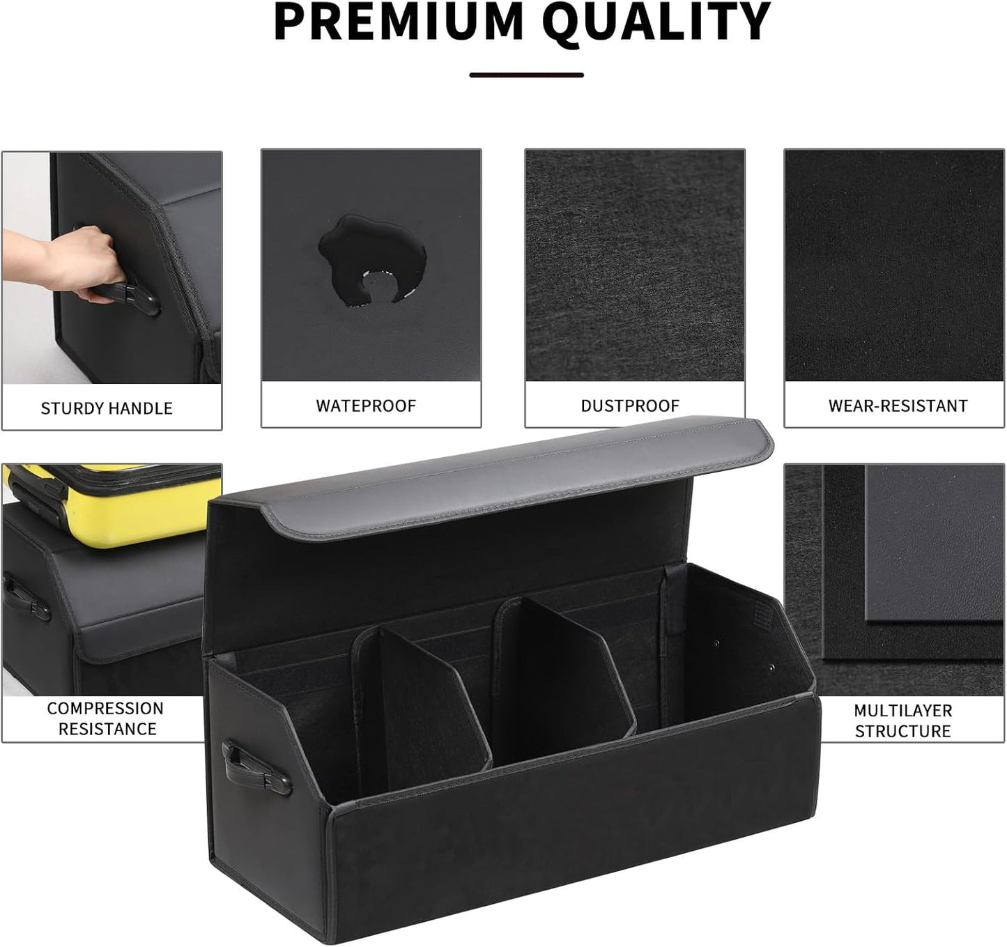 AUTOARK Leather Car Trunk Organizer,Durable Collapsible Adjustable Compartments Cargo Storage,Extra Large Capacity,AK-151
