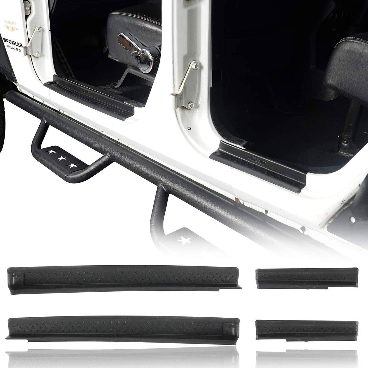 u-Box JKU Door Entry Guard Sill Protector Scuff Plate Black Compatible with 2007-2018 Jeep Wrangler JK Unlimited 4-Door