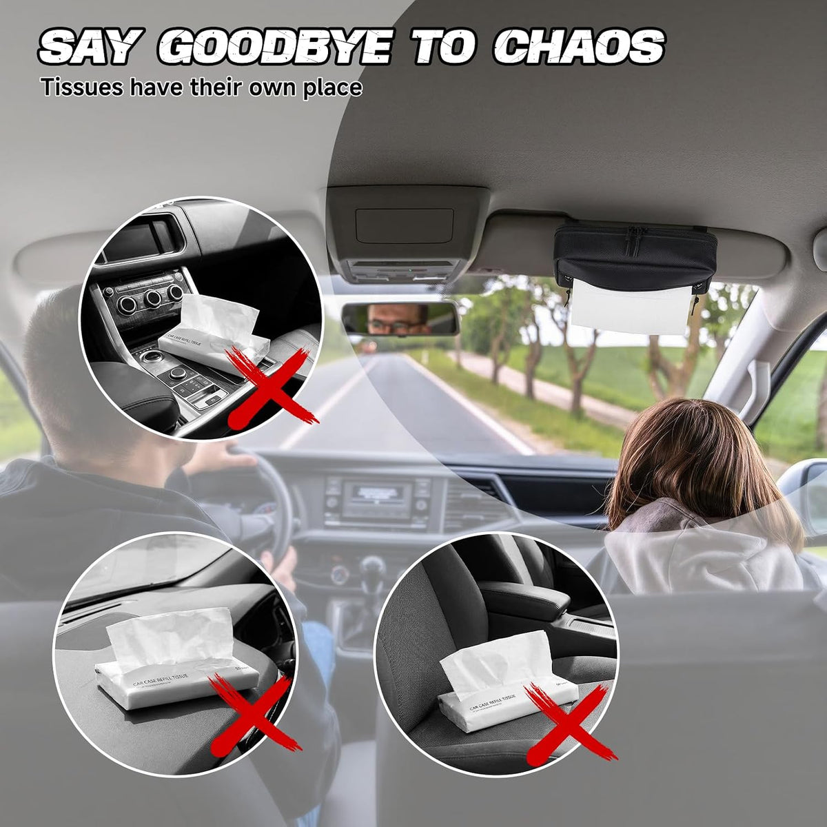 Homakover Car Tissue Holder for Visor, Adjustable Strap Napkin Holder for Visor, Carrying Case for Car Tissue, Fit Most Cars, SUV and Truck